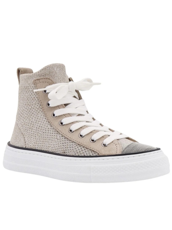 BRUNELLO CUCINELLI BEIGE HIGH-TOP SNEAKERS WITH MONILI TOE