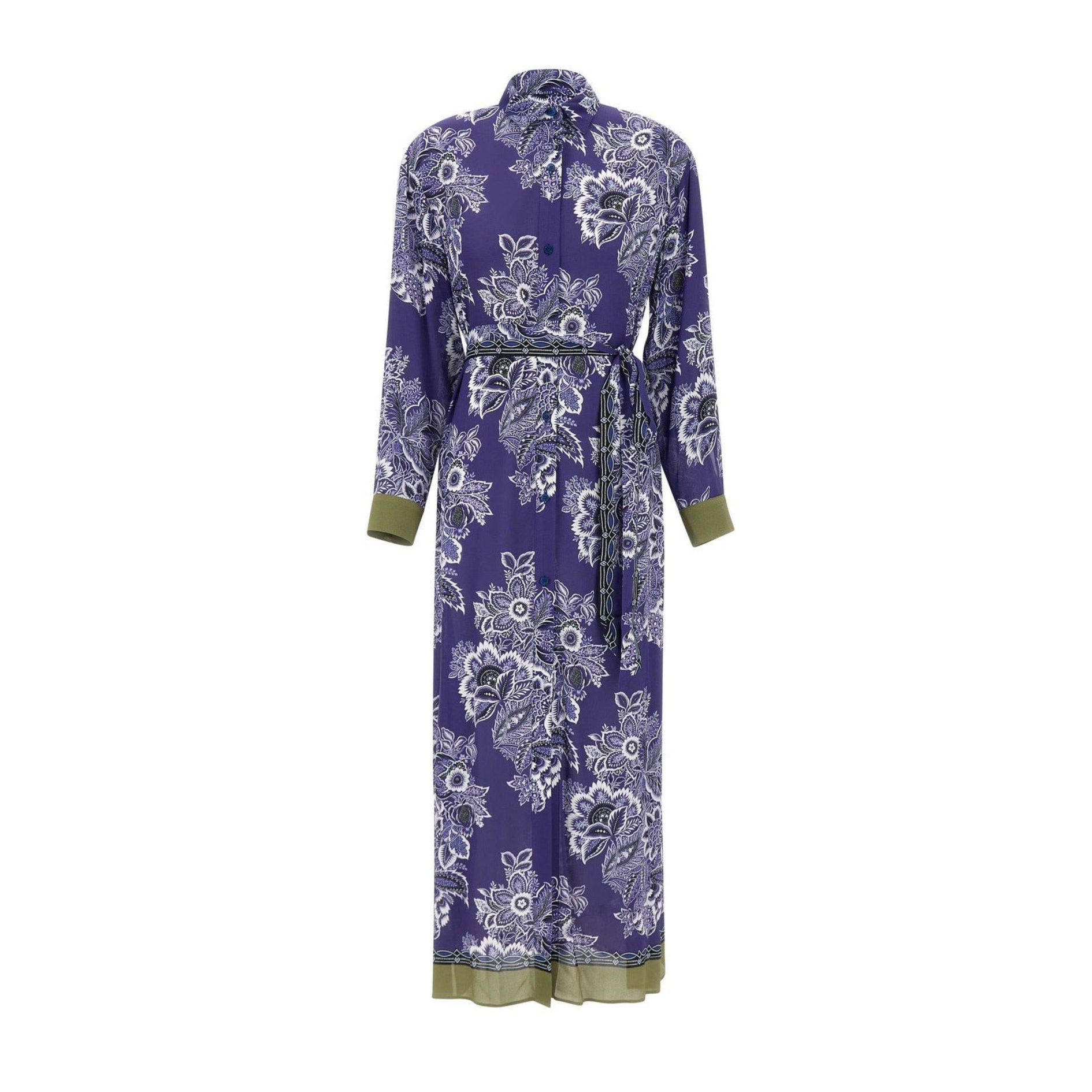 Belted Waist Floral Printed Shirt Dress