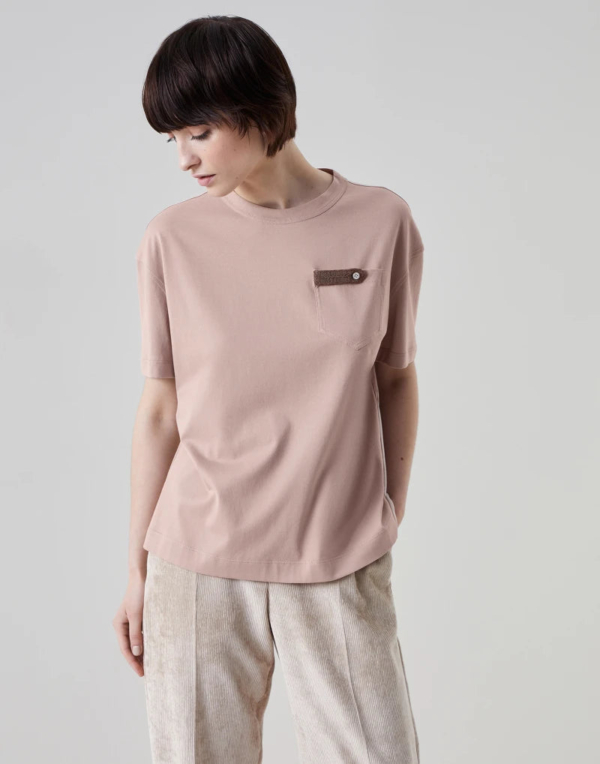 Cotton lightweight jersey T-shirt with precious button tab