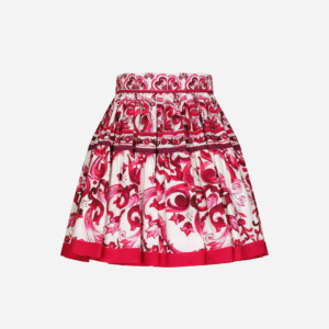 Cotton poplin short skirt with Majolica print