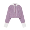 Cropped hooded shirt in striped cotton