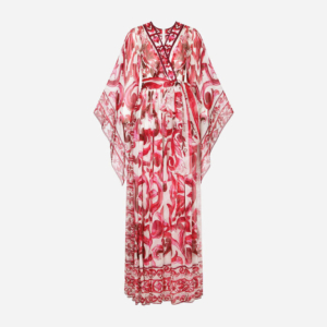 Long Majolica-print chiffon dress