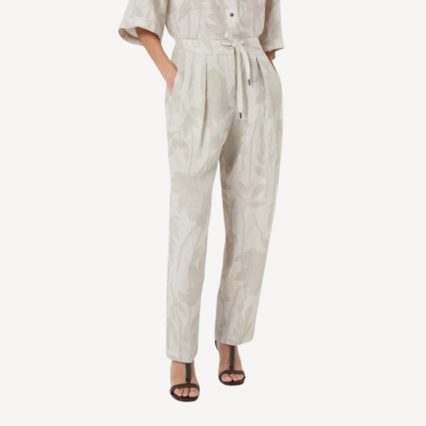 Ramage print lessivé linen slouchy trousers