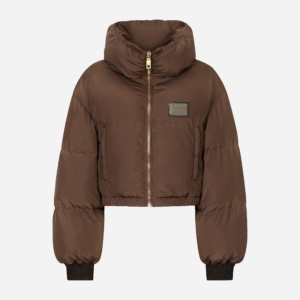 Short padded nylon jacket with logo tag