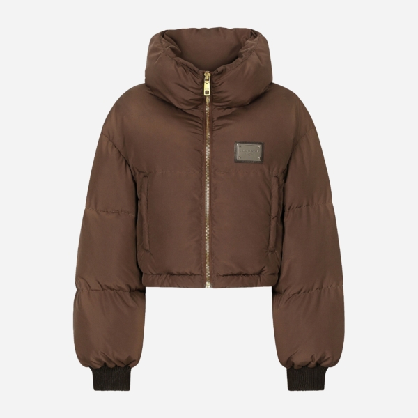 Short padded nylon jacket with logo tag
