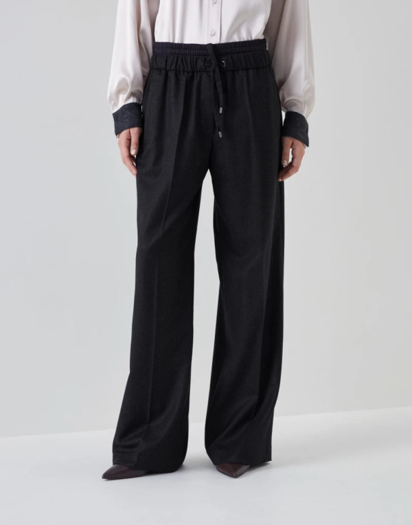 Virgin wool flannel wide track trousers