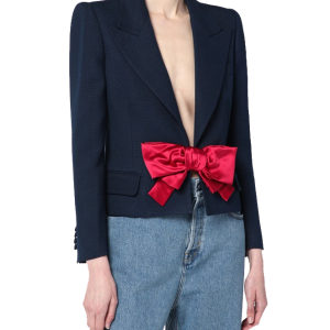 Blue viscose jacket with bow