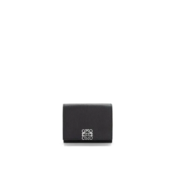 Anagram trifold wallet in pebble grain calfskin