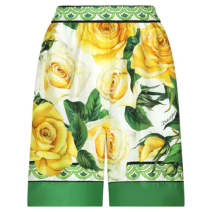Rose-print silk shorts