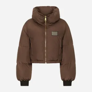 Short padded nylon jacket with logo tag
