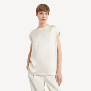 Stretch silk satin T-shirt with monili