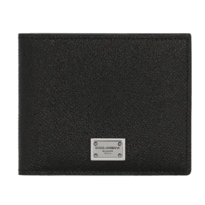 Calfskin bifold wallet with logo tag
