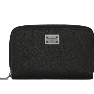 Small calfskin zip-around wallet with logo tag