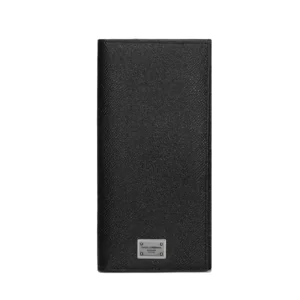 Calfskin vertical wallet with logo tag