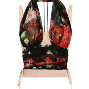 Marquisette and chiffon corset top with floral print