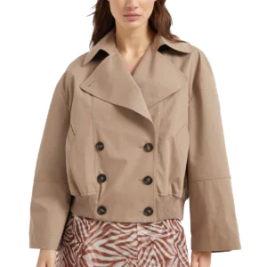 Techno cotton bonded panama cropped pea coat with precious detail