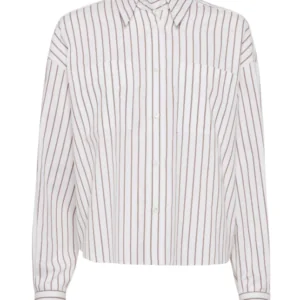 Striped cotton twill shirt with shiny cuffs