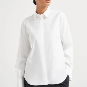 Stretch cotton poplin shirt with shiny collar