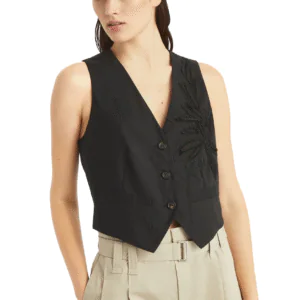Techno cotton poplin vest with flora appliqué and monili