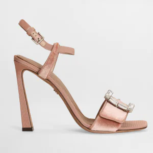 Velvet sandals with bejeweled buckle
