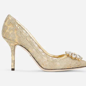 Lurex lace rainbow pumps with brooch detailing