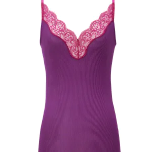 Lace Tank Top in Ribbed Silk Jersey