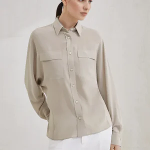 Silk crêpe de Chine shirt with shiny collar detail