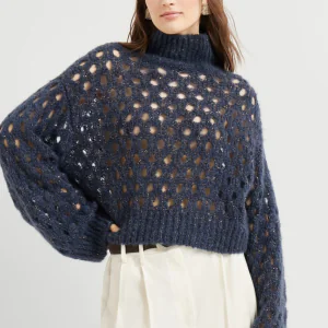 Wispy mohair and wool dazzling net turtleneck sweater
