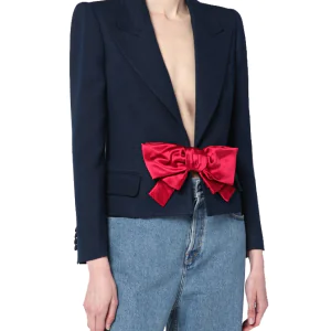 Blue viscose jacket with bow