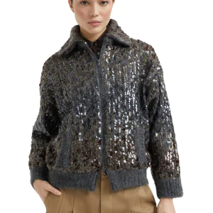 Dazzling dégradé embroidery cardigan in mohair and wool
